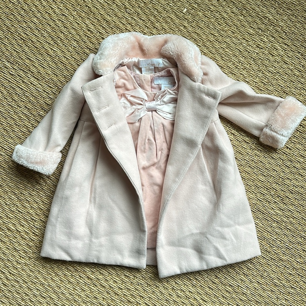 Camilla Blush Pink Peacoat and Velvet Dress Baby Girl 12 months